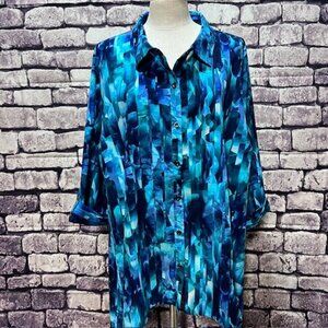 Catherines Blue & Green 3/4 Sleeve Blouse Size 3X